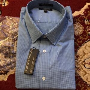 Banana Republic Men's Blue Checkered Casual Shirt non iron 100% cotton